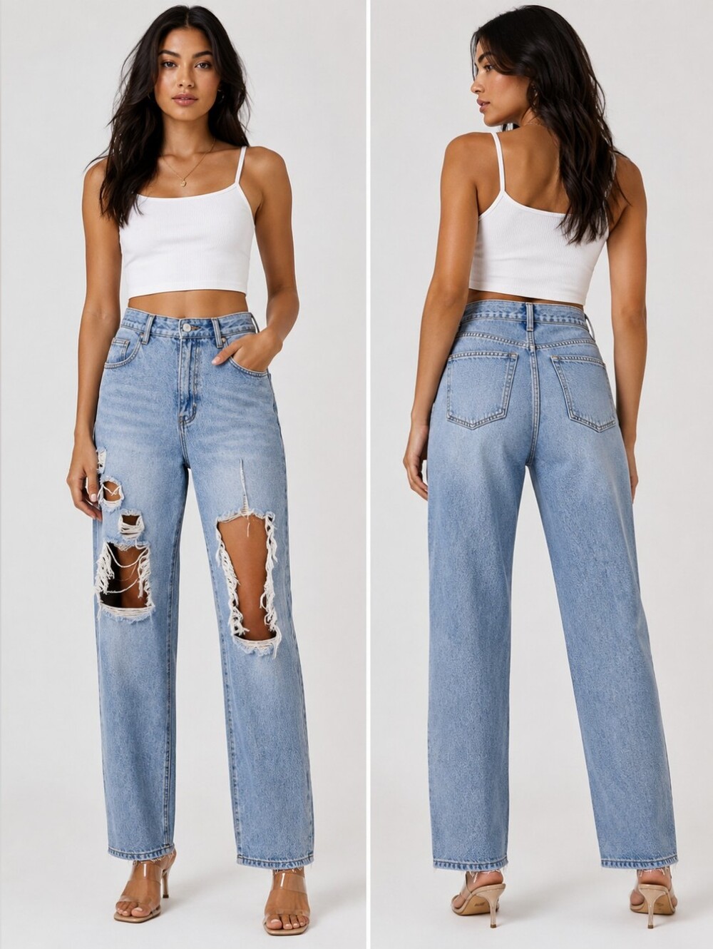 SHEIN | high waisted high rise cut up distressed jeans Medium